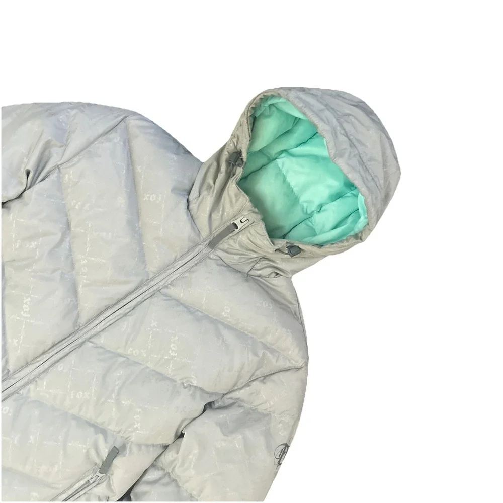 Fox Girls Puffer Jacket L‎ Gray Down Feather Hooded Winter Coat Ski Snowboard